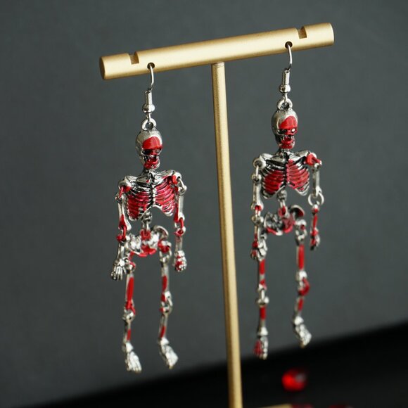 Hand painted hallowen earrings moving seleton earrings - Picture 4 of 5